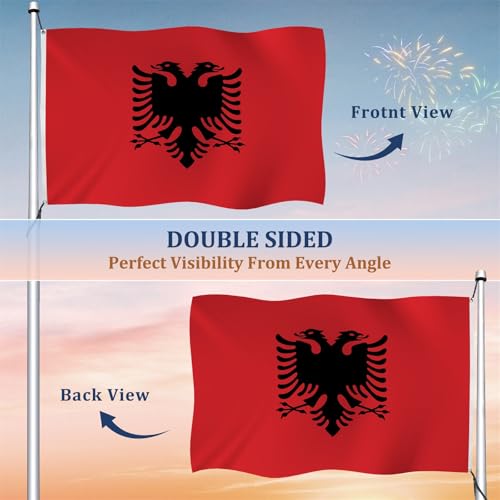 Drapeau d'Albanie double face YongFoto cousu machine extérieur - 2