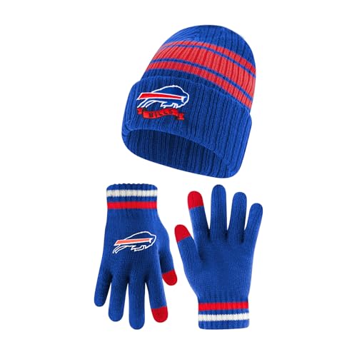 Ultra Game Youth NFL Official Super Soft Team Stripe Winter Beanie Knit Hat with Warm Touch Screen Gloves