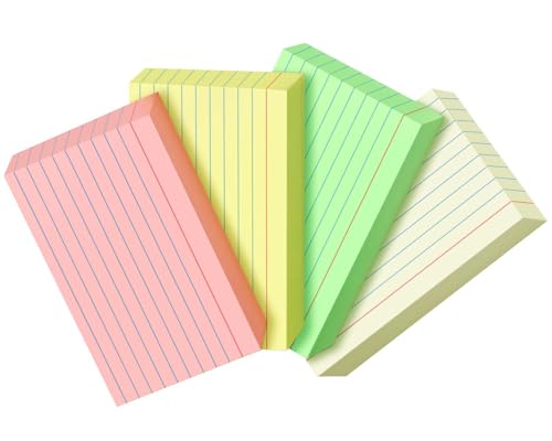 200 PCS Colored Index Cards 3x5, Ruled Index Cards, Flash Cards for Studying, Heavy Note Cards for Office, Home and School,Light Red/Green/Yellow/Beige 4 Colors, 50 PCS of Each Color