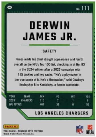 2024 Donruss Optic #111 Derwin James Jr. Los Angeles Chargers Official Football Card in Raw (NM or Better) Condition image 4