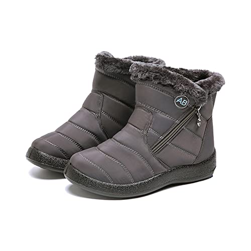 funmoon Botas de nieve de invierno para mujer, impermeables, cálidas, sin cordones, con forro de piel, zapatos de senderismo al aire libre, botas de lluvia térmicas antideslizantes para lluvia, botas