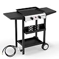 Bonnlo Flat Top Grill w/ 2 Burners, 20,000BTU Portable Propane Griddle with Nonstick Enameled Tray, Outdoor Griddle with Electronic Ignition, Side Shelves & Regulator, Ideal for Camping BBQ Tailgating