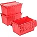 Plastic Attached Lid Shipping & Storage Container, 25-1/4x16-1/4x13-3/4, Red