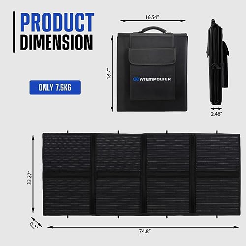 ATEM POWER 200W Portable Solar Panel - Foldable Solar Charger Monocrystalline with 20A MPPT Charger Controller 5V USB Output for 12V Batterires/Power Station Outdoor Camper RV Off Grid