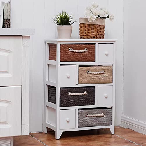 Ruication Bedside Table Bathroom Cabinet Wicker Woven Baskets Organiser Large Chest of Drawer Storage Unit Nightstand Fully Assembled for Bedroom Living Room Bathroom Hallway (8 Drawers) - Image 6