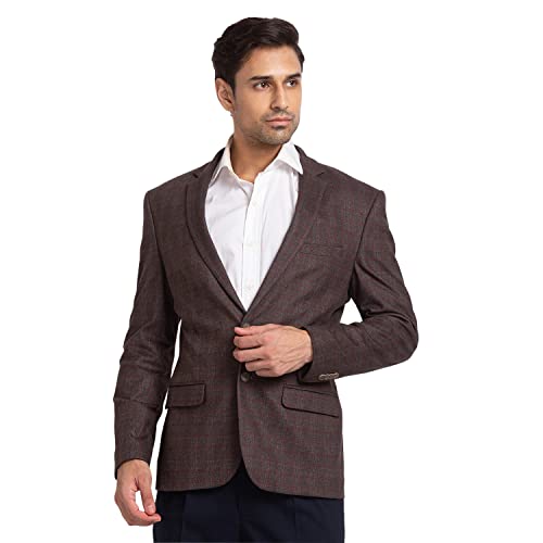 Image of Park Avenue Men's Active Fit Terelyne Spandex Blend Notch Lapel Checks Pattern Full Sleeve Grey Formal Blazer