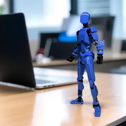 Image of VAALI Dummy 13 Action Figure Fully Assembled T13 Articulated Robot Toy with 12 Accessories (Swords Guns Extra Hands) 3D Printed Poseable Desktop Figure for Stop Motion Artists Gamers 5.4 inch (Blue)