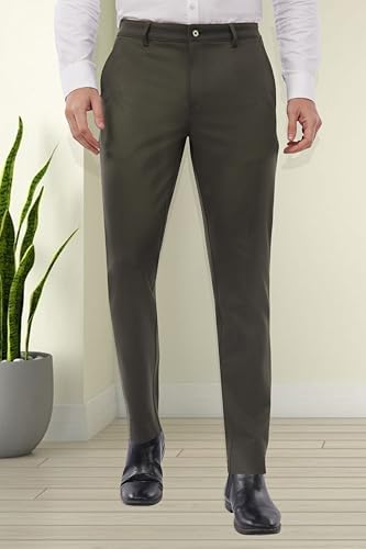 Image of SaintX Men's Formal Slim Fit Trouser | Twill Weave Premium 4-Way Stretchable High GSM Fabric Pants | Textured Classic & Modern Styled Chinos | Business Casual Office /Anytime Wear