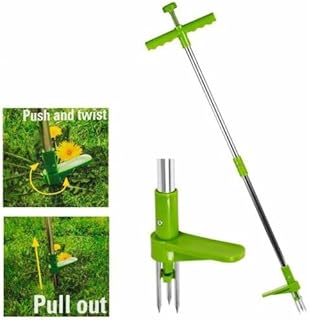 Vivo Technologies Garden Weed Puller Plant Remover Twister Tool Manual Extractor Root Twist Stand Up Steel 3 Claws Long Handle Weeding Tool Standup Weed Root Pulling Tool Green