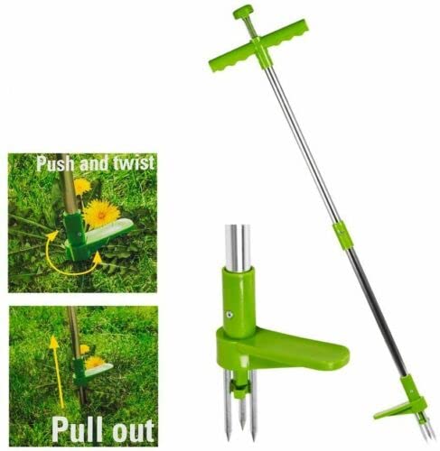 Vivo Technologies Garden Weed Puller Plant Remover Twister Tool Manual Extractor Root Twist Stand Up Steel 3 Claws Long Handle Weeding Tool Standup Weed Root Pulling Tool Green