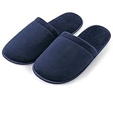 Pembrook Men's Slippers with Memory Foam - Navy - L/XL (10-12) - Fuzzy Polar Fleece with non skid sole - Great Plush Slip On House Slippers for adults, men, boys