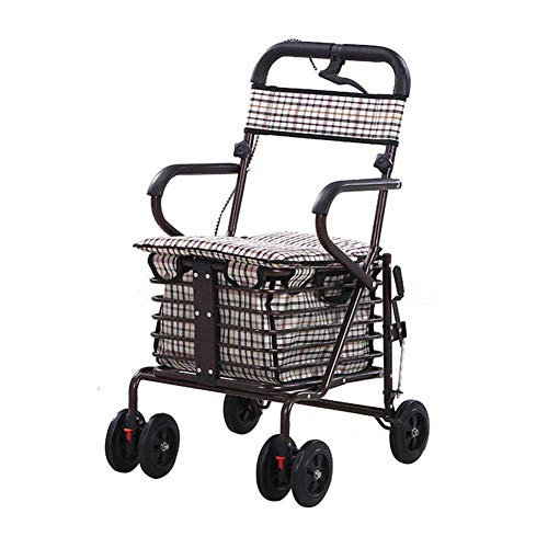 Chariot de courses pour personnes âgées Homme âgé poussant un chariot d'épicerie Scooter de mobilité pour personnes âgées à quatre roues Assis Fauteuil roulant léger pliant/Chariot de courses (Br