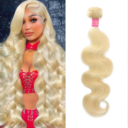 613 Bundles Human Hair 26 Inch Blonde Bundles Human Hair Body Wave One Bundle, 100% Raw Indian Hair, Can Be Dyed, Highlighted or Restyled, Minimal Shedding, No Tangle, Easy to Take Care of.