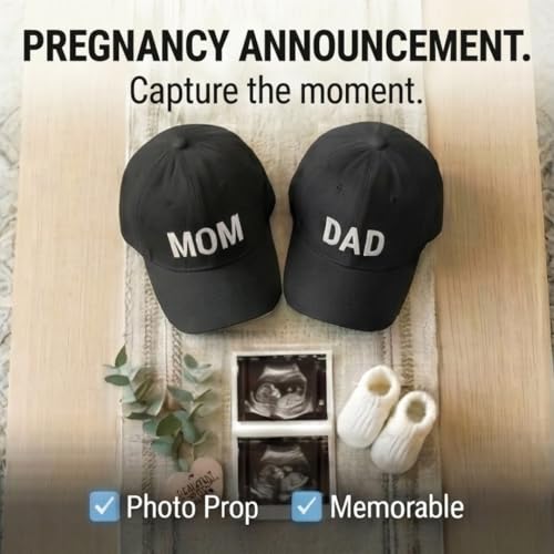 Image of ncgifts Mom Dad Cap Set for Photoshoot | Black Colour Matching Mom Dad Cap | Set of 2 Couple Caps for Photo Shoot & Gifting Free Size