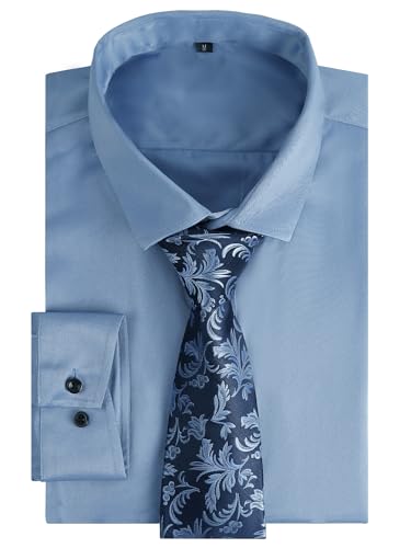 Image of Alizeal Mens 3 Pcs Long Sleeve Shirts Set | Pocket Square Necktie Perfect for Weddings Business Daily Wear