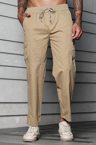 Image of FABRIPPLE Men's Heavy-Duty Cotton Cargo Pants - Rugged Style, All-Day Comfort