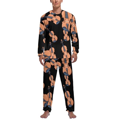 Violin Men's Pajama Set Long Sleeve Top And Pant Sleepwear Loungewear Soft Pj Sets