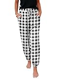 MAXMODA Plaid Yoga Pants High Waisted Stretch Pant for Women Soft Lounge Bottom Yoga Running Joggers