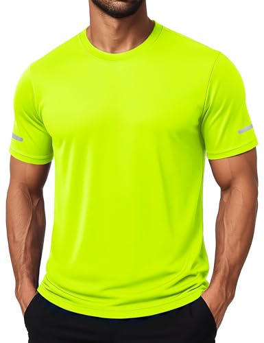 MAGCOMSEN Workout Shirts for Men Sun Protection Quick Dry Moisture Wicking Short Sleeve Tshirt Athletic Running Gym Dry Fit Rash Guard Green S