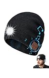 TOUCH TWO Bluetooth Beanie Hat with LED Light Wireless Musical Knitted Cap with Headphone Stereo Speakers & Mic for Running Hiking Jogging Black