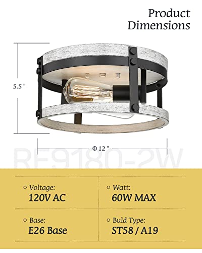 Osimir Ceiling Light, 12 Inch Flush Mount Ceiling Light, Hallway Light Fixtures Ceiling With White Wood Finish, Re9180-2W #TOP5