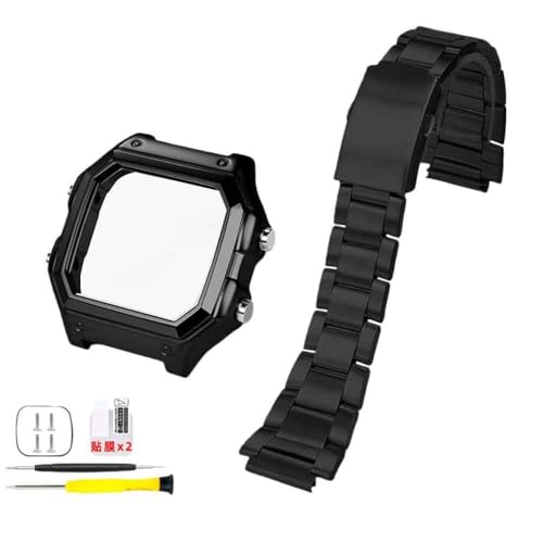 Cmhtecgohom Stainless Steel Metal Watch Band Case for AE1200 AE1300 Watch | Royale Mod Replacement Shell | Retro Digital Watch Upgrade | DIY,Black case-Band F-for AE1200 1300