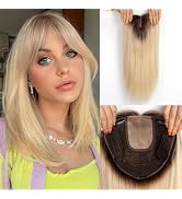 Starluck 16 inch Human Hair Toppers - Large Base Ombre Light Blonde with Bangs, Covers Thinning H...