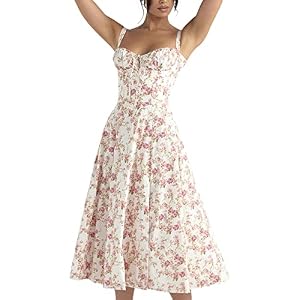 Odizli Korsett Kleid Damen Sommer Elegant Sexy Ärmellos Spaghettiträger Trägerkleid Blumenkleid Boho Style Midi Kleid mit Schlitz Lang Sommerkleid Strandkleid Festlich Casual Freizeitkleid Rosa M