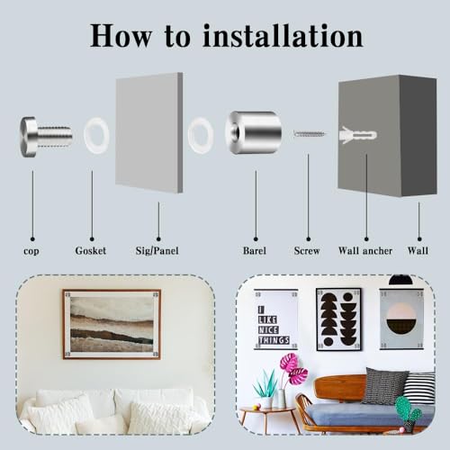 12 Stück Abstandshalter Edelstahl Werbung Schraube für Glas, Schilderhalter, Wandabstandshalter, Werbeschraube Nagel - Silber, 12x25mm