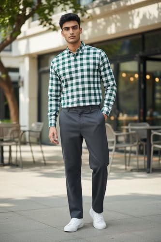 Image of JHABAK'S Cotton Blend Unstitched Checkered Fabric for Men - 2.35m Shirt Piece / 3m Kurta Piece - Width 36 Inches