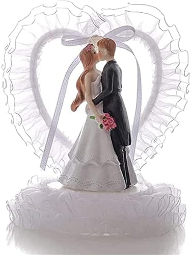 5.5'' Bride Groom Wedding Cake Toppers,Resin Romantic Couple Cake Topper Ornaments Figurines, Lace Heart Wedding Toppers for Decorating Engagement Wedding Anniversary Holiday Party Dessert Cake
