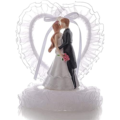 5.5'' Bride Groom Wedding Cake Toppers,Resin Romantic Couple Cake Topper Ornaments Figurines, Lace Heart Wedding Toppers For Decorating Engagement Wedding Anniversary Holiday Party Dessert Cake #TOP2
