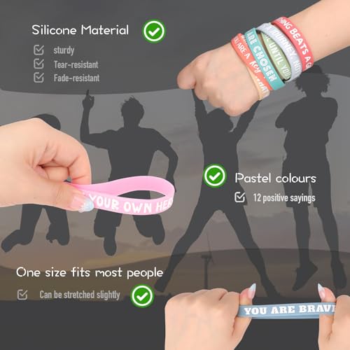12 Braccialetti Motivazionali In Silicone Per Bambini - Colorati, Con Frasi, Regalo Per Feste E Compleanni - Foto 2