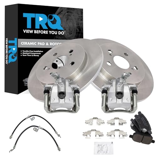 Image of TRQ Rear Brake Pad and Rotor Set Ceramic Calipers Compatible with 2009-2010 Pontiac Vibe 2009-2019 Toyota Corolla 2009-2011 Matrix