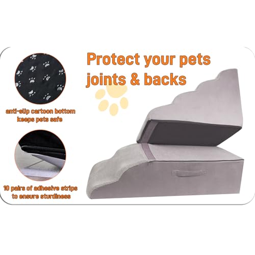 LitaiL Dog Steps for High Bed 30 inches High Up to 30-36 Inches Tall, Pet Stairs Ramp for Small Dogs Cats, Non-Slip Foam Pet Stairs No Assembly Required