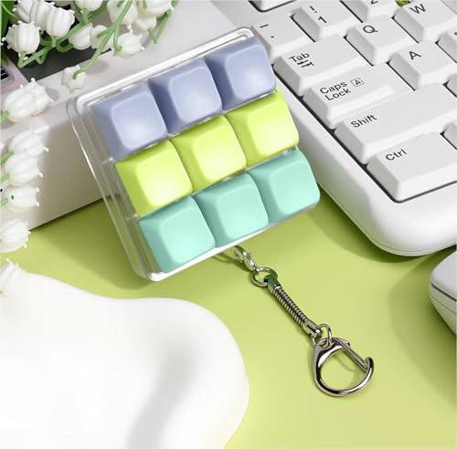 Image of 9 in 1 Keyboard Fidget Toy, Fidget Clicker Keychain Stress Relief Button Toy for Adults, Colorful Macaron Stress Relief Gifts for Stress Relief and Pass Time