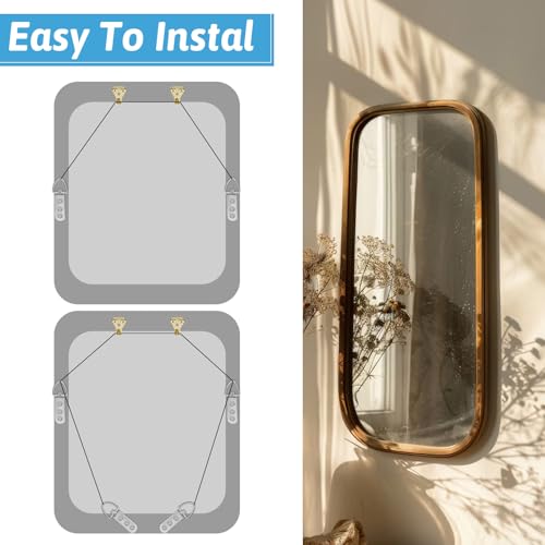 Image of 8 Sets Heavy Duty Picture Hangers D-Ring Frame Hanging Kit with Screws, 3 Holes Stainless Steel Mirror Hangers for Wall, for Hanging Mirror Frames Pictures Paintings Clock