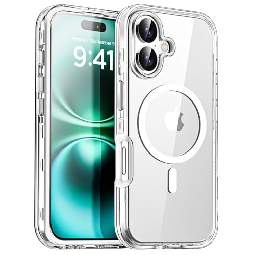AICase for iPhone 16 Case Clear[Compatible with MagSafe] Heavy Duty Drop Protection Full Body Rugged Shockproof/Dust Proof 3-Layer Military Protective Tough Durable Cover for iPhone 16 6.1
