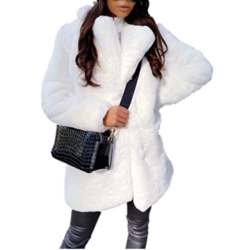 TempéRament Commuter Manches Longues Col Revers Veste en Fausse Fourrure Couleur Unie Chaud Mince Manteau Femmes Fourrure