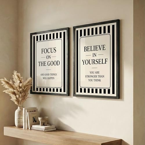 Image of NoWorries Motivational Wall Art Framed Set of 2 | Inspirational Quotes Prints with Frames | Black & White Positive Affirmation Artwork Paintings Decor for Office, Bedroom & Living Room (Art-20, 25x37inch)