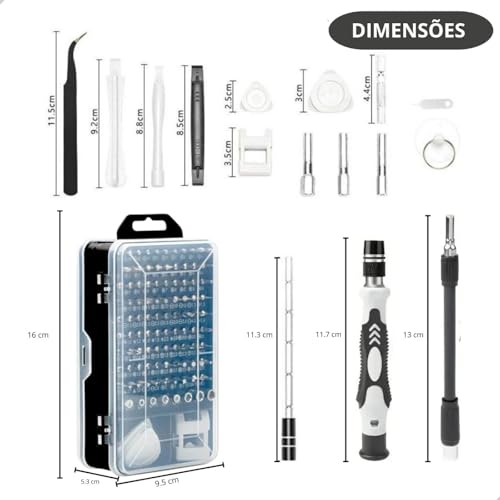 KIT FERRAMENTA PROFISSIONAL 115 PEÇAS, CHAVES DE FENDA ELETRONICA DE ALTA PRECISÃO, PORTATIL, ROTAÇÃ