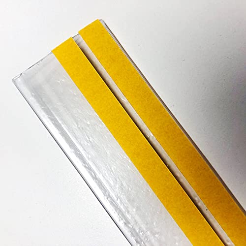 Pack de 50 portaprecios fabricado con material reciclado con 2 adhesivos a 1 metro para etiquetas de 39mm Color transparente. Etiquetas Precios Tienda, Portaprecios Estantería, Portaprecios Adhesivo