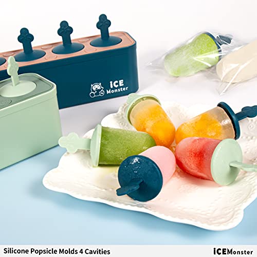Popsicle Molds For Kids Shapes Maker 4 Cavities Food Grade Silicone Homemade Frozen Ice Popsicle Maker Bpa Free Contain 50 Popsicle Bags Popsicle Recipe By Ice Monster (4 Cavities, Blue) #TOP5