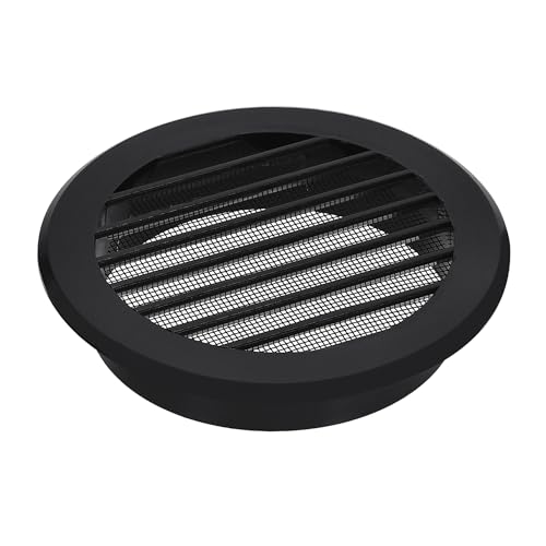 KOTARBAU® Grille d'aération ⌀ 100 mm avec protection anti-insectes, grille de ventilation ronde en plastique noir pour canal de ventilation, évacuation et...