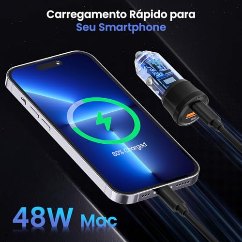 GUULAN Carregador Veicular Carregador Veicular Turbo Carregador Portátil iPhone com Porta Dupla USB+