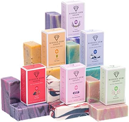 HIDDEN GEM SOAPS All Natural Handcrafted Bar Soaps, 6 Pack, Cold Process, Made in USA, Palm Oil Free, Vegan