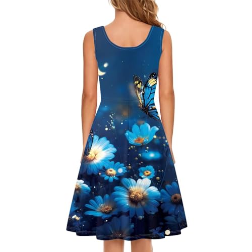 Image of TOADDITDO Women's Sleeveless O Neck Beach A-Line Party Coctail Tank Dresses Flared Sundress