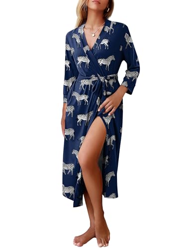 Image of Ekouaer Women Robes Long Knit Bathrobe Lightweight Soft Kimono Robes Casual Ladies Loungewear with Pockets