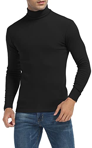 Image of MLANM Men's Turtleneck Jumper Slim Fit Tops Turtleneck Long Sleeve Shirts Pullover High Roll Neck Tops Sweater, Black L