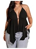 SOLY HUX Women's Plus Size Halter Top Y2k Sexy V Neck Flowy Summer Club Top